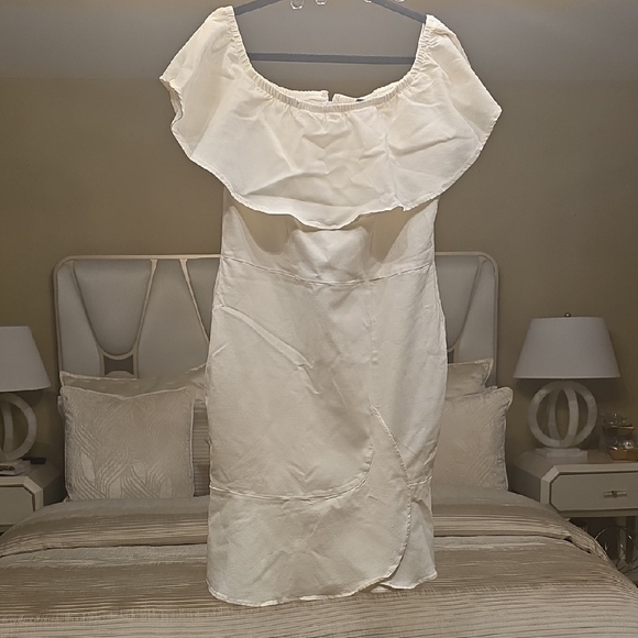 Ashley Stewart Cream Off-Shoulder Mini Dress - Picture 1 of 14